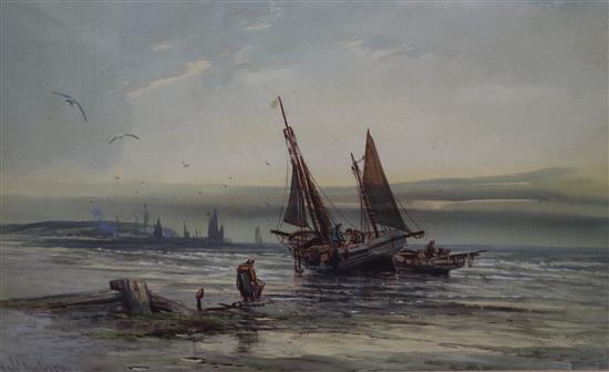 Robert Anderson (1842-1885) Beached fishing boats 29 x 44cm